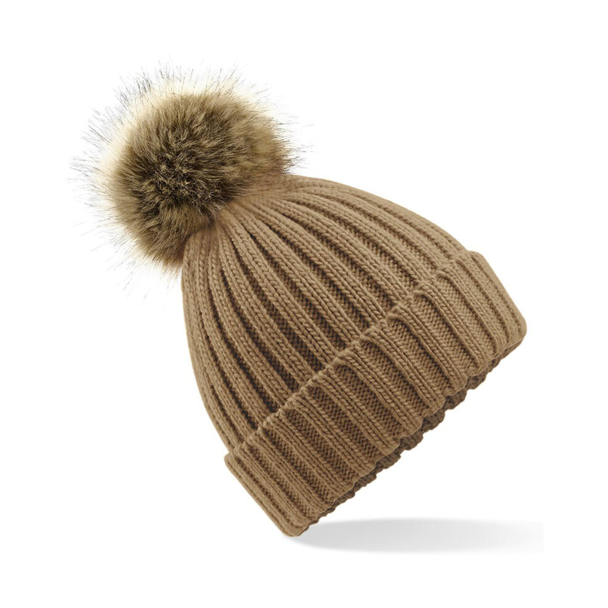 Beechfield Faux Fur Pop Pom Chunky Beanie