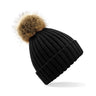 Beechfield Faux Fur Pop Pom Chunky Beanie