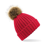 Beechfield Faux Fur Pop Pom Chunky Beanie