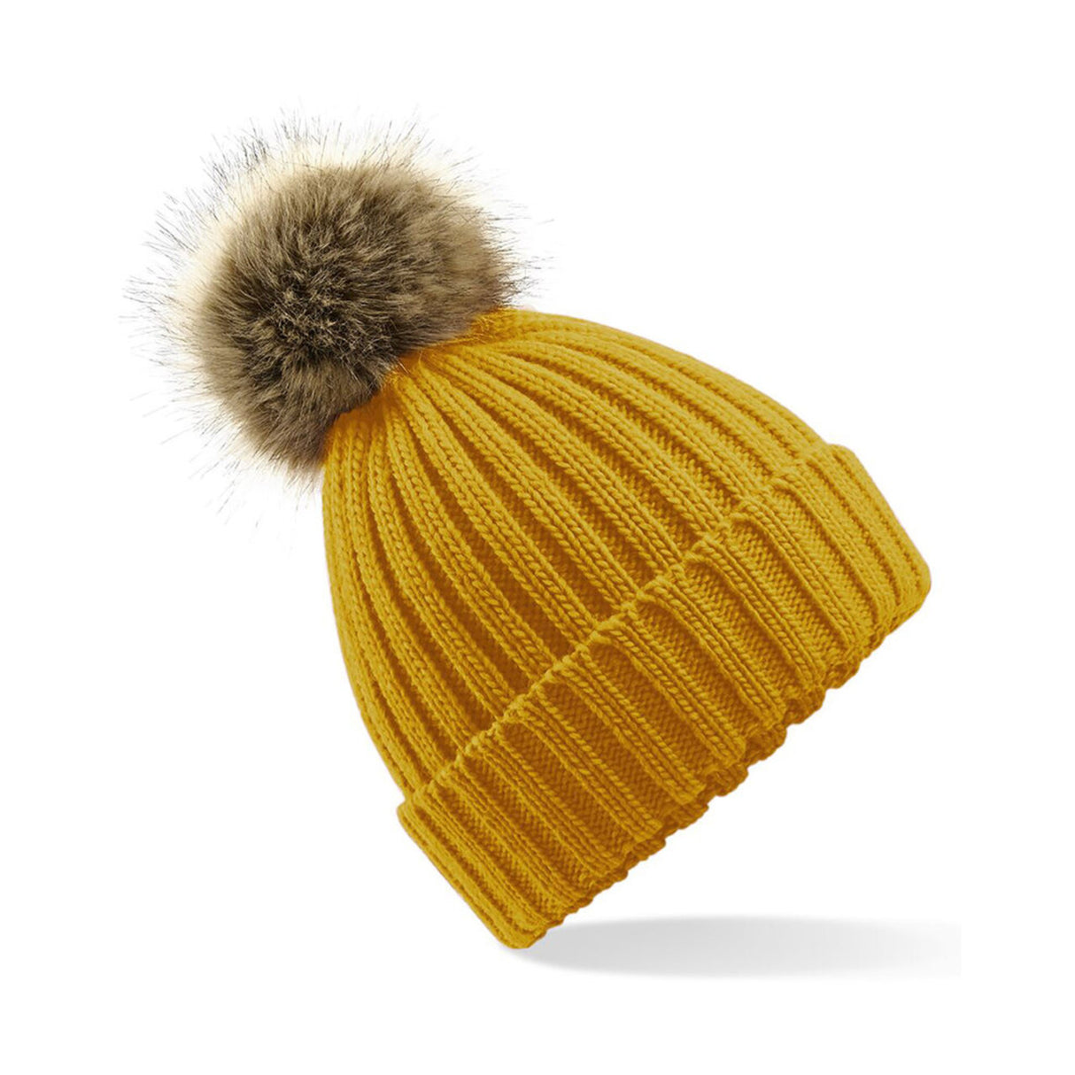 Beechfield Faux Fur Pop Pom Chunky Beanie