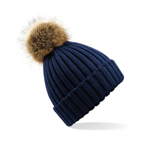 Beechfield Faux Fur Pop Pom Chunky Beanie