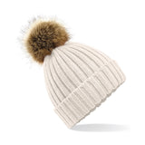 Beechfield Faux Fur Pop Pom Chunky Beanie